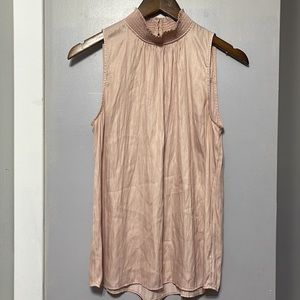 LOFT Outlet Womens Pink Sleeveless‎ Mock Neck Smocked Blouse Top Size M